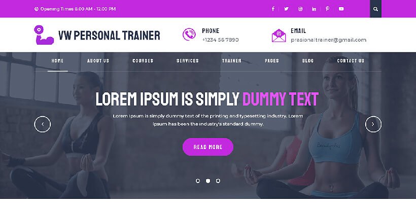 vwpersonal free fitness wordpress themes