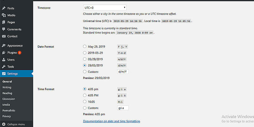 changedate change date and time format in wordpress