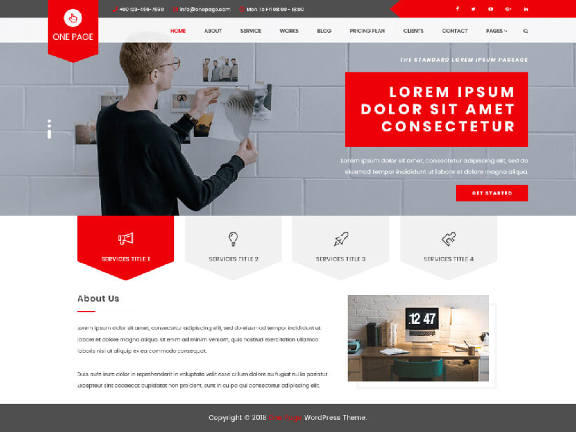 vwone page free one page wordpress themes