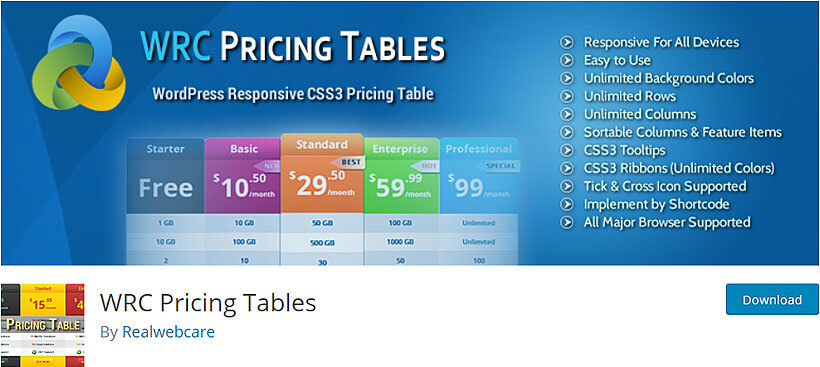 WordPress pricing table plugins