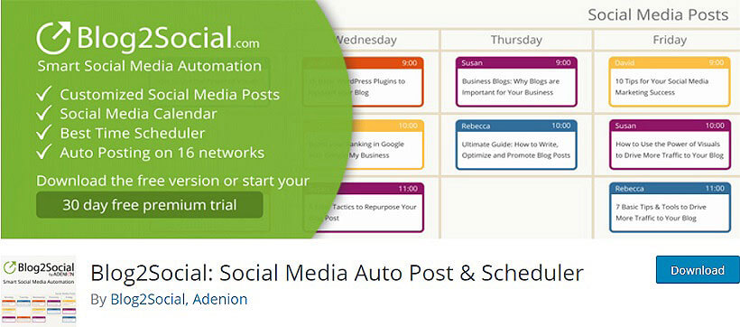 blog2social wordpress auto poster plugins